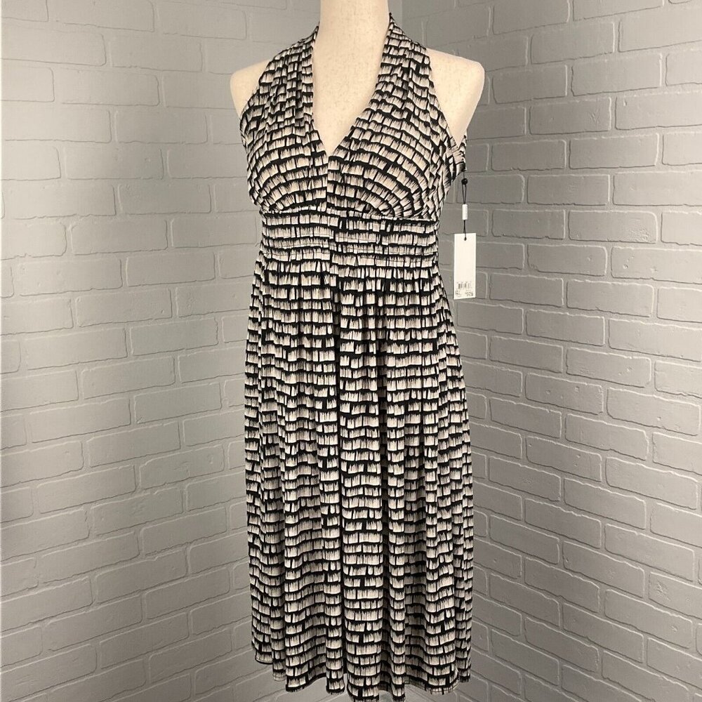 Calvin Klein Dress Women 2 Tan Black Halter Smock Marilyn Monroe Stretch NWT